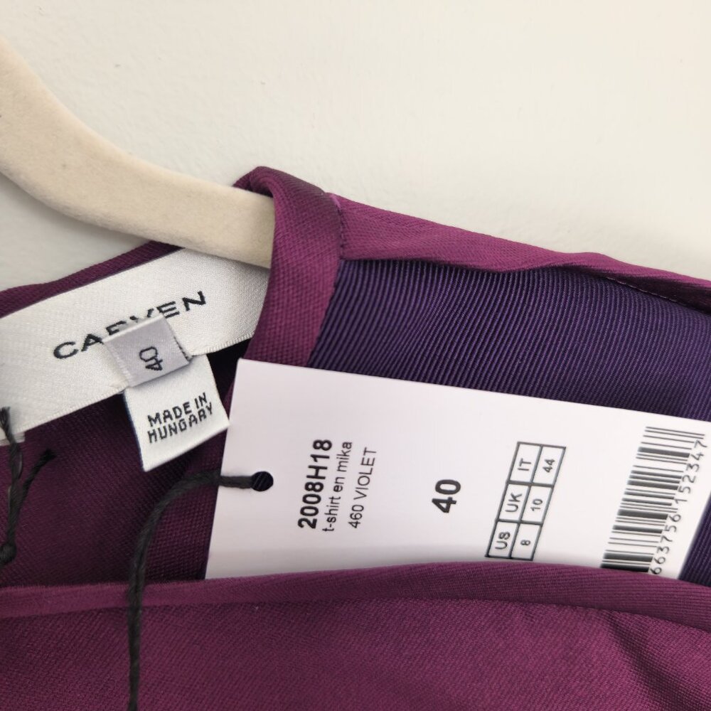 NWT Carven Size 8US Violet Short Sleeve T-shirt en mika Zipper Back Relaxed Fit - Picture 3 of 13